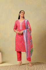 Crimson Leheria Fusion Kurta Set