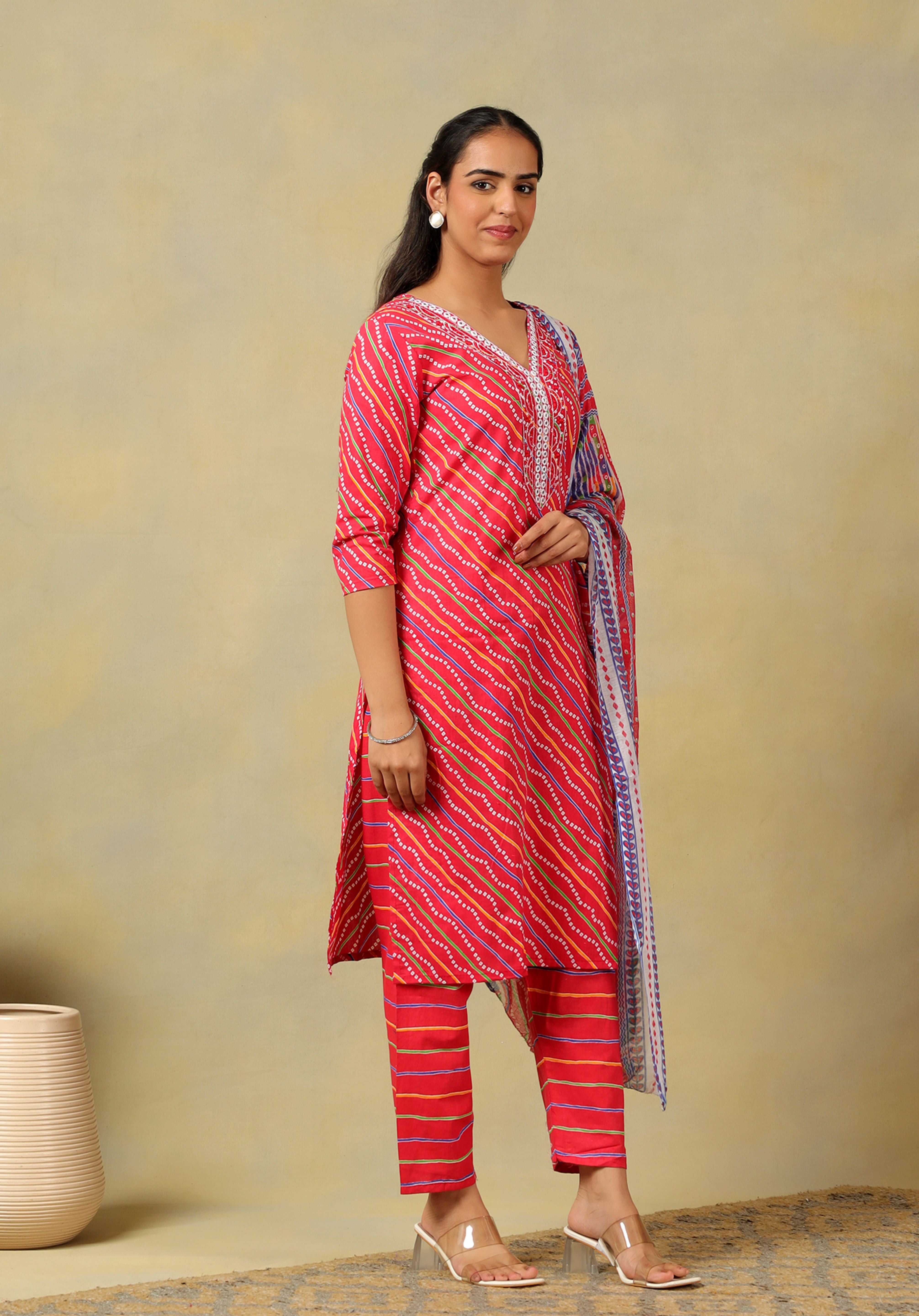 Crimson Leheria Fusion Kurta Set