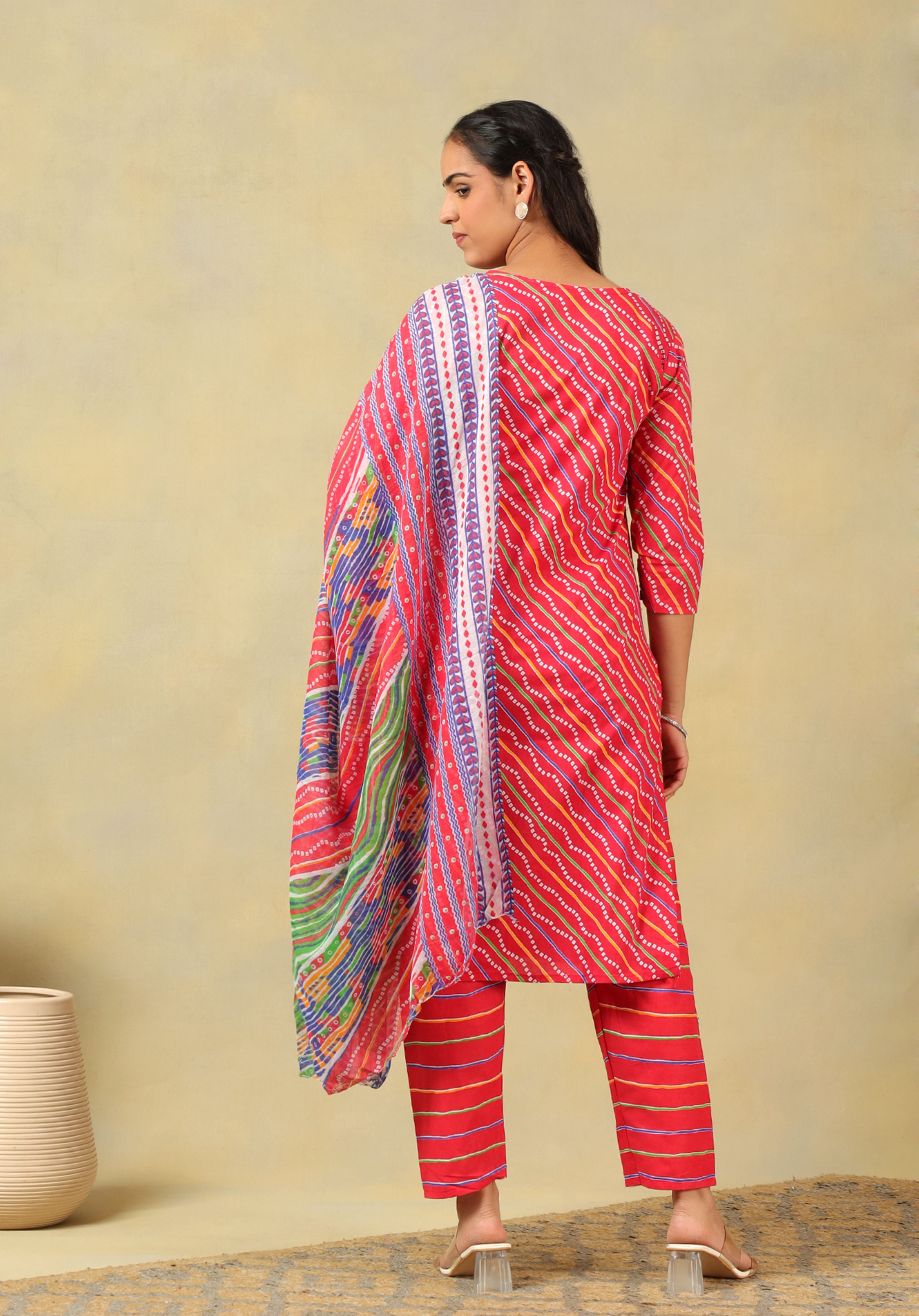 Crimson Leheria Fusion Kurta Set