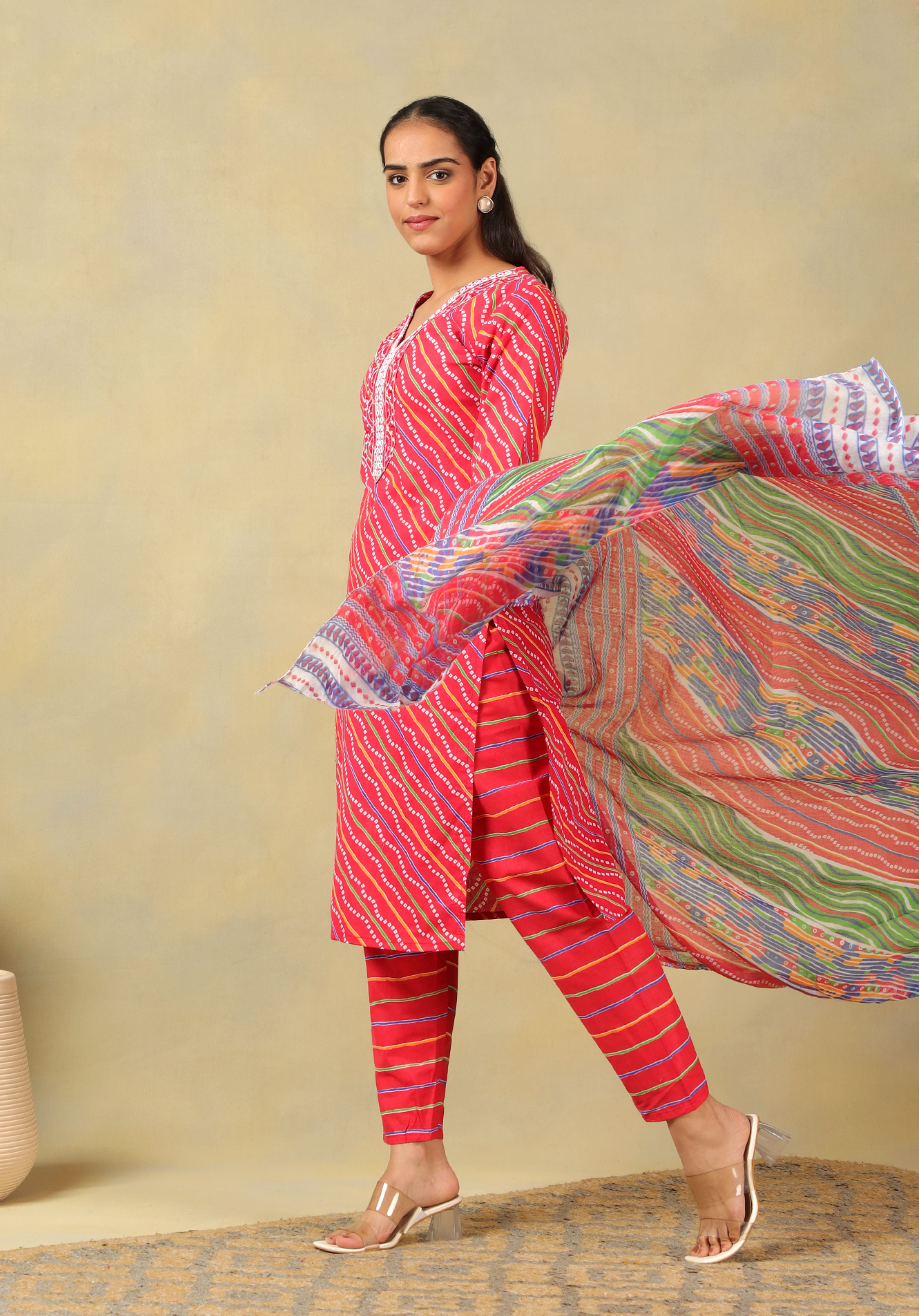 Crimson Leheria Fusion Kurta Set