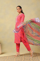 Crimson Leheria Fusion Kurta Set