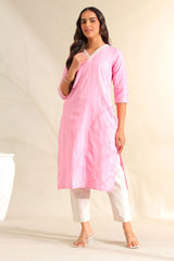 Pari Rose Zari Stripe Kurta-Set