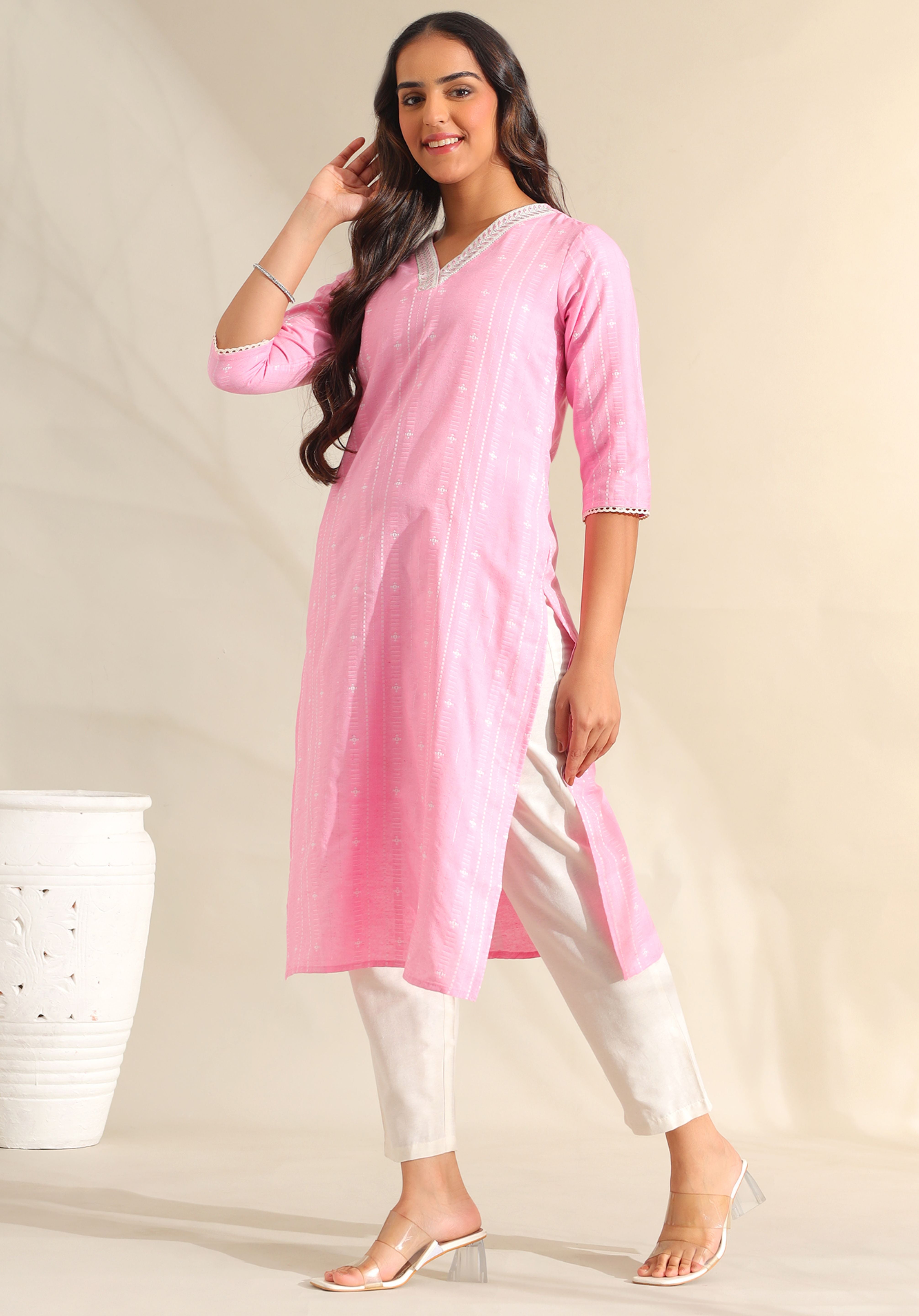 Pari Rose Zari Stripe Kurta-Set