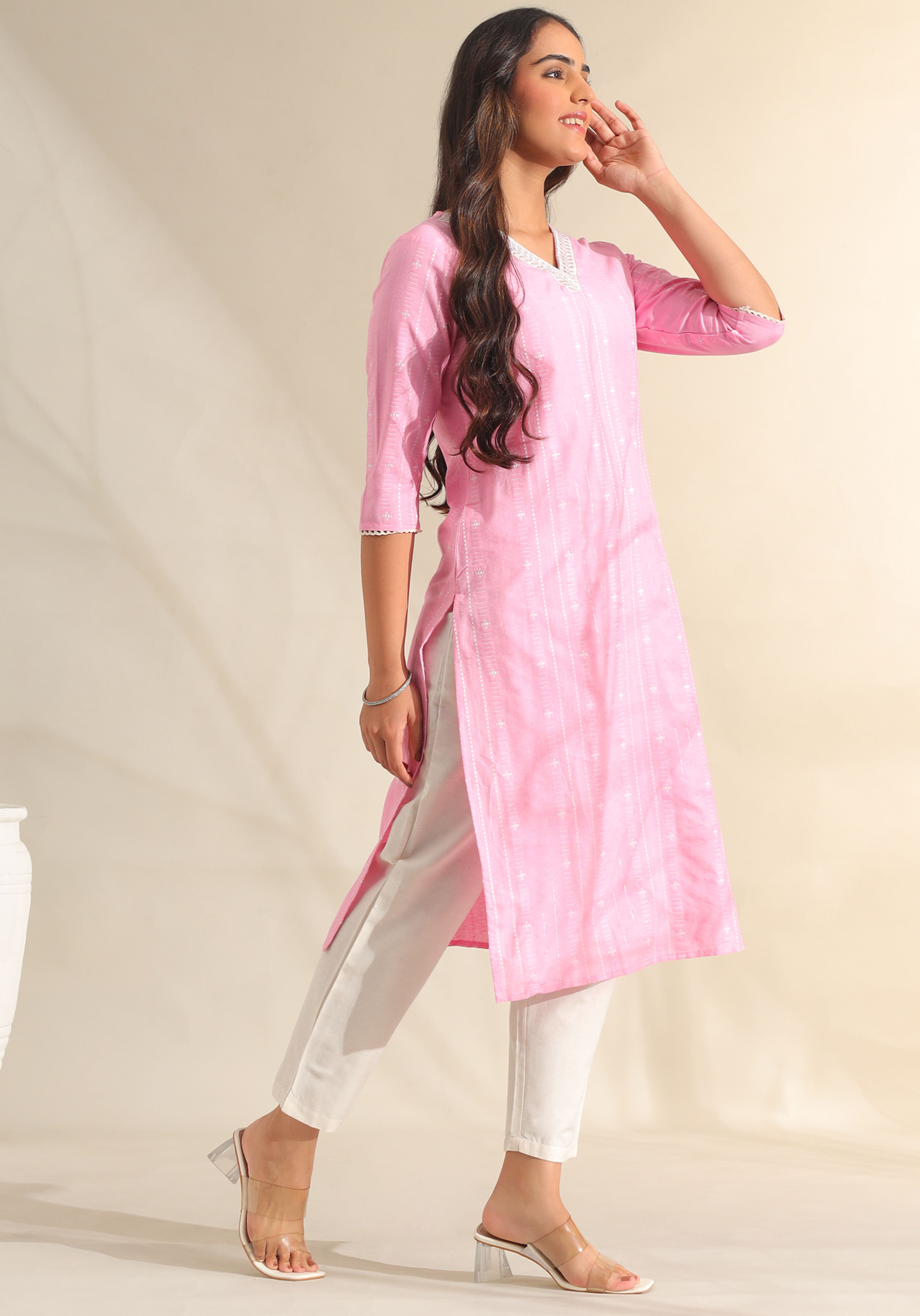 Pari Rose Zari Stripe Kurta-Set