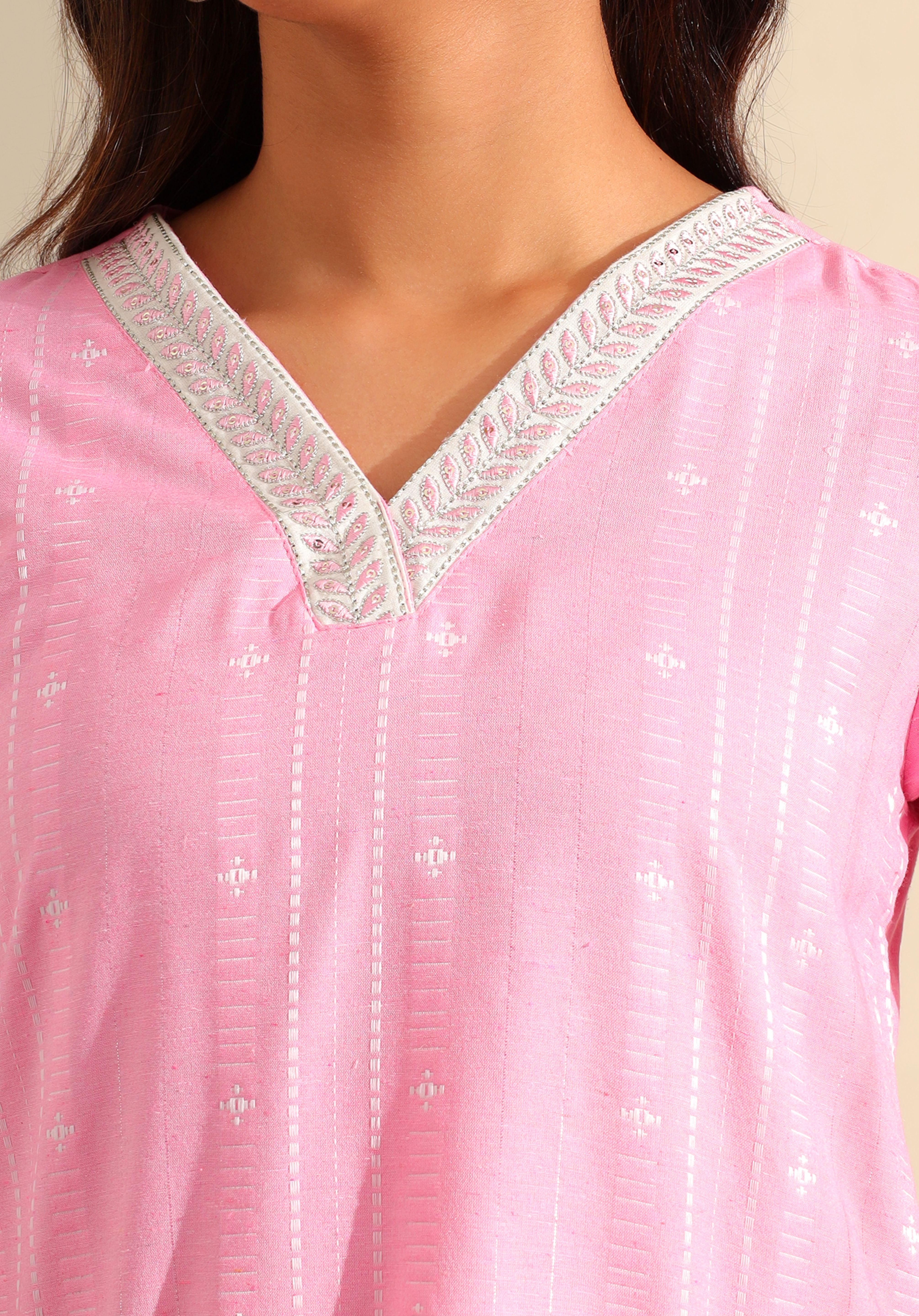 Pari Rose Zari Stripe Kurta-Set