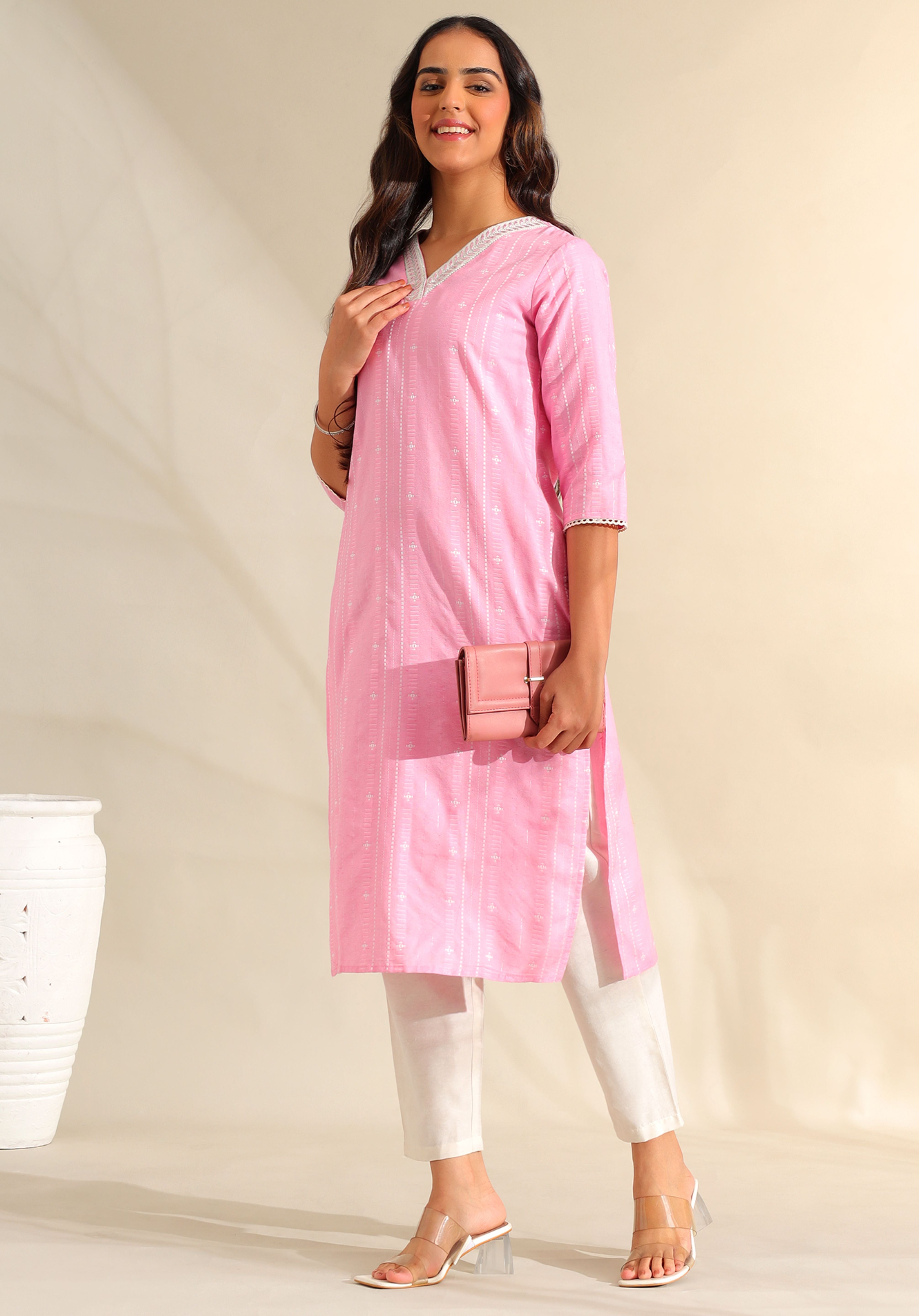 Pari Rose Zari Stripe Kurta-Set