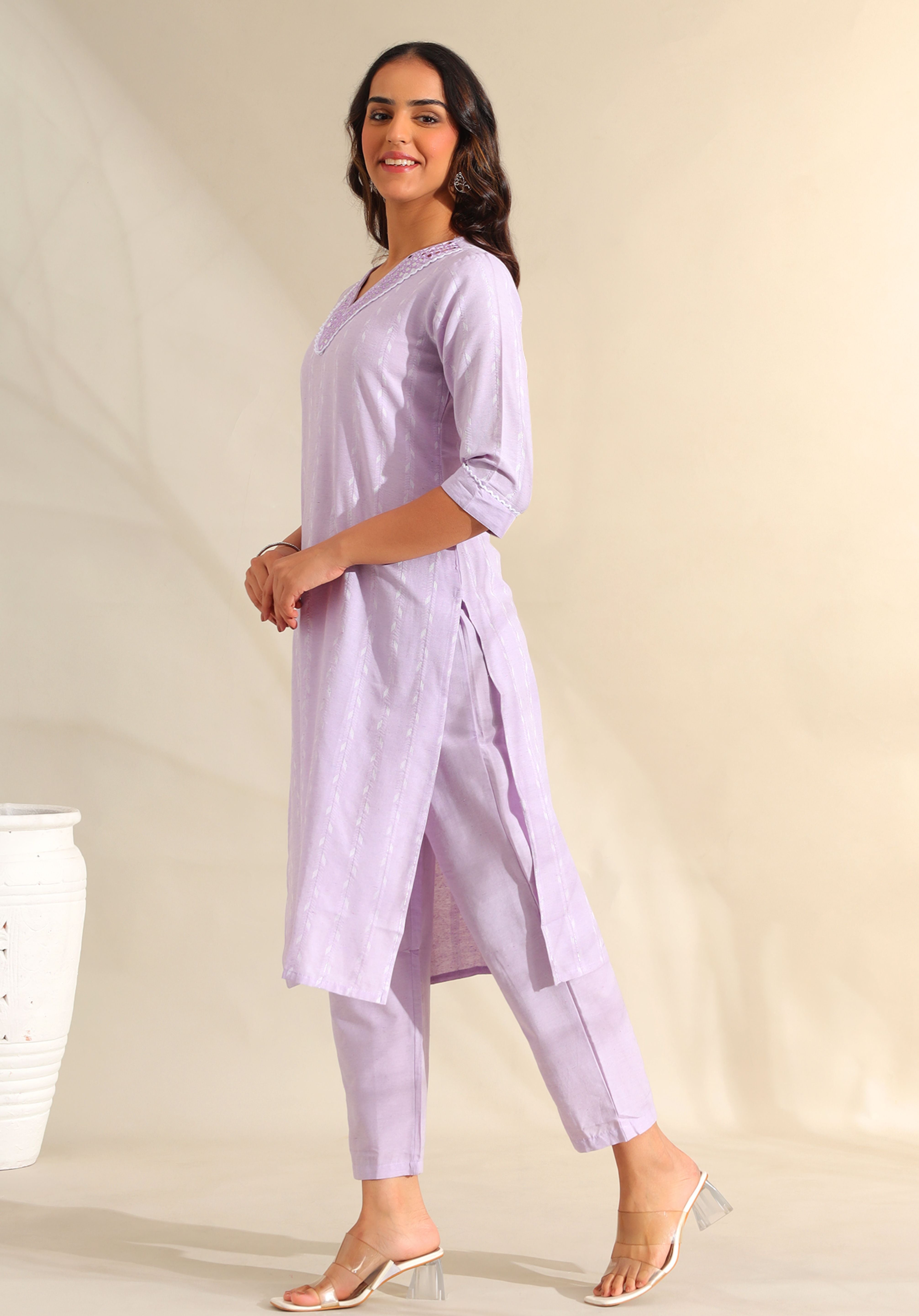 Sia Lavender Zari Stripe Kurta-Set