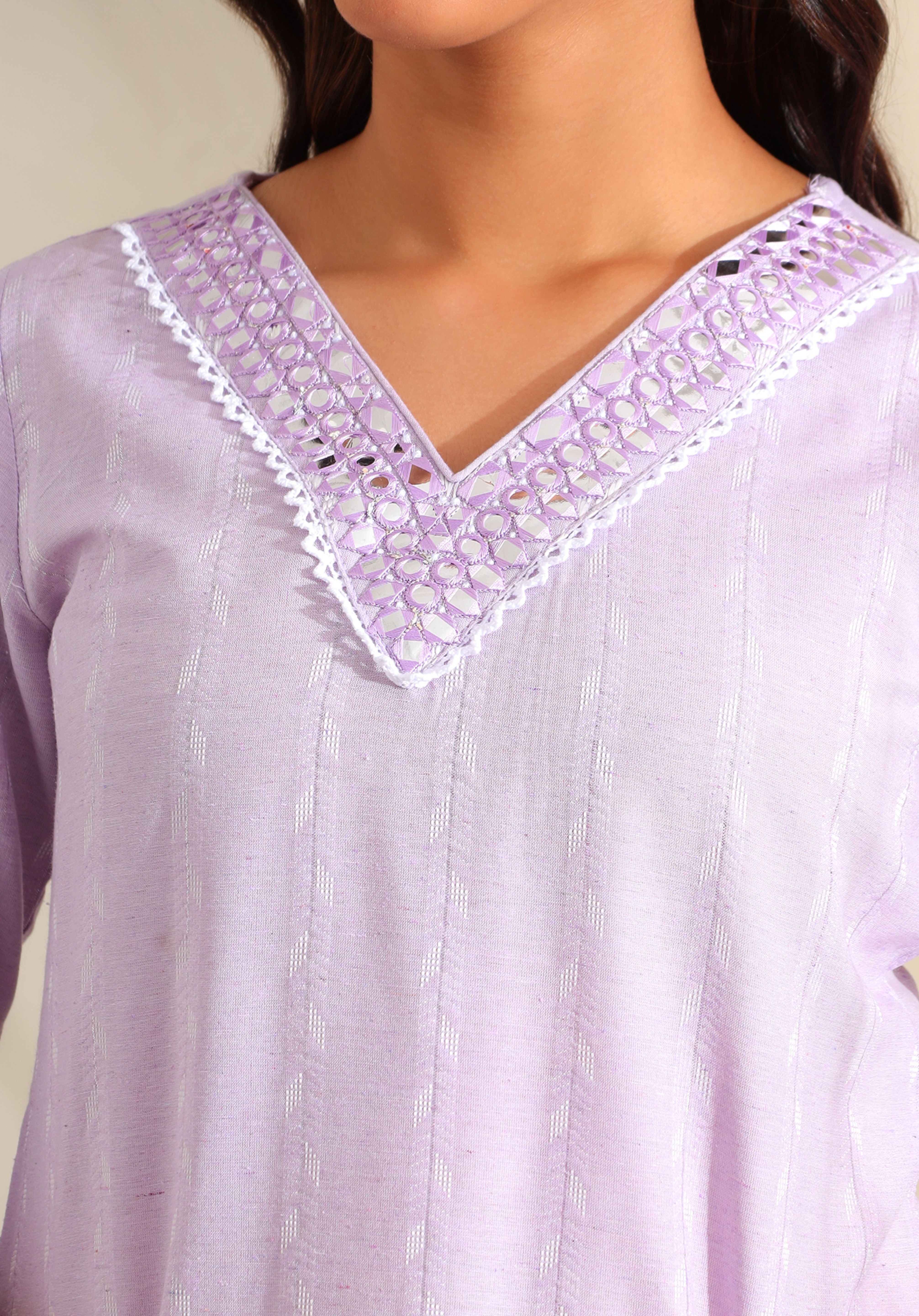 Sia Lavender Zari Stripe Kurta-Set