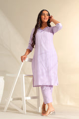 Sia Lavender Zari Stripe Kurta-Set