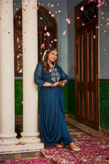 Blue Draped Kurta with Palazzo