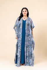 Blue Long Dress with Printed Shrug