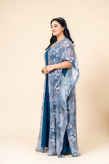 Blue Long Dress with Printed Shrug