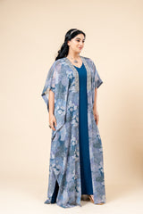 Blue Long Dress with Printed Shrug