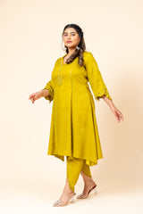 Green Kurta with Tulip Pants and  Dupatta