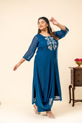 Blue Draped Kurta with Palazzo