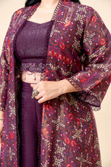 Mehfil Wine Co Ord Set with Printed Cape