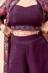 Mehfil Wine Co Ord Set with Printed Cape