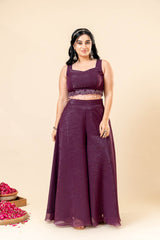 Mehfil Wine Co Ord Set with Printed Cape