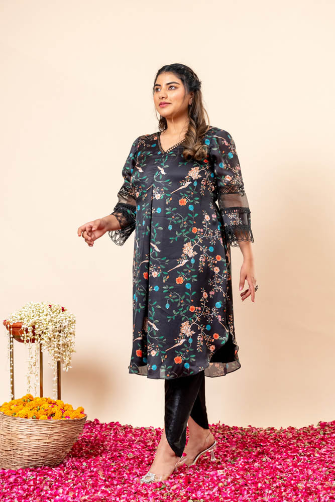 Gulistan Black Kurti With Tulip Pants Co Ord Set