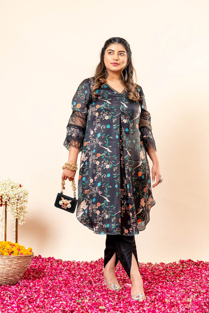 Gulistan Black Kurti With Tulip Pants Co Ord Set