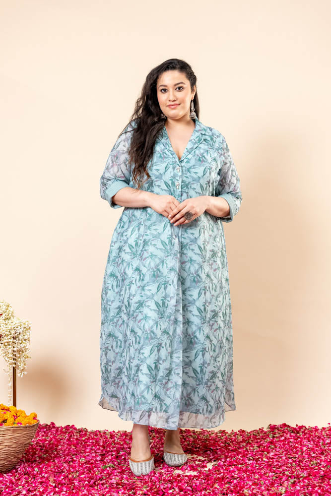 Shabnam Blue Long Shirt Dress