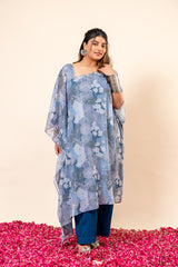 Blue Floral Chiffon Kaftan Set