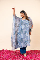 Blue Floral Chiffon Kaftan Set