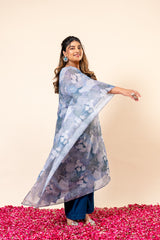 Blue Floral Chiffon Kaftan Set