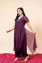 Mehfil Wine Attached Dupatta Co Ord Set