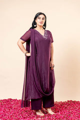 Mehfil Wine Attached Dupatta Co Ord Set