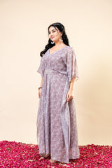 Printed Kaftan Dress with Attached Pearl Belt