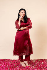 Gauhar Red V Neck Angrakha Kurti Set