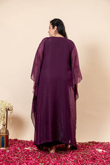 Mehfil Wine Embroidered Kaftan Set