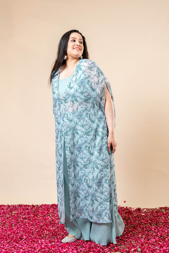 Shabnam Blue Co Ord Set with Printed Overlay