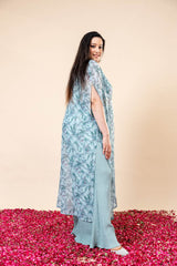 Shabnam Blue Co Ord Set with Printed Overlay