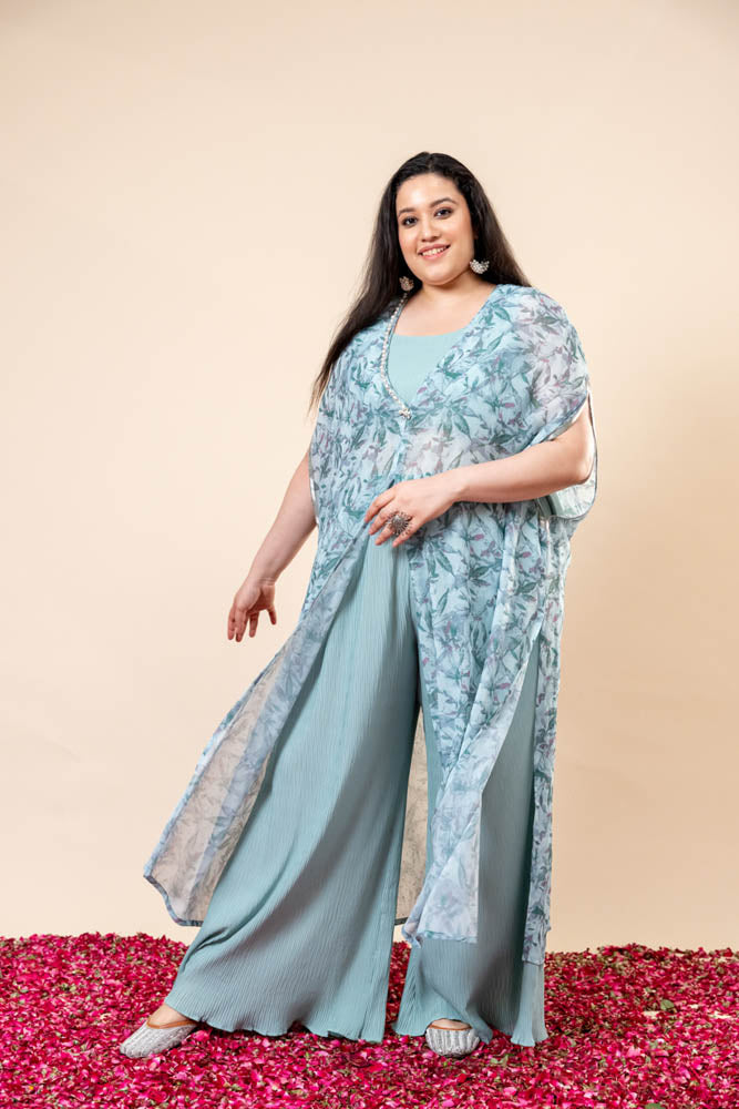 Shabnam Blue Co Ord Set with Printed Overlay