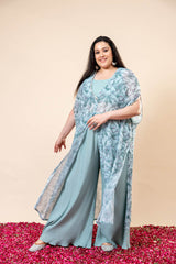 Shabnam Blue Co Ord Set with Printed Overlay