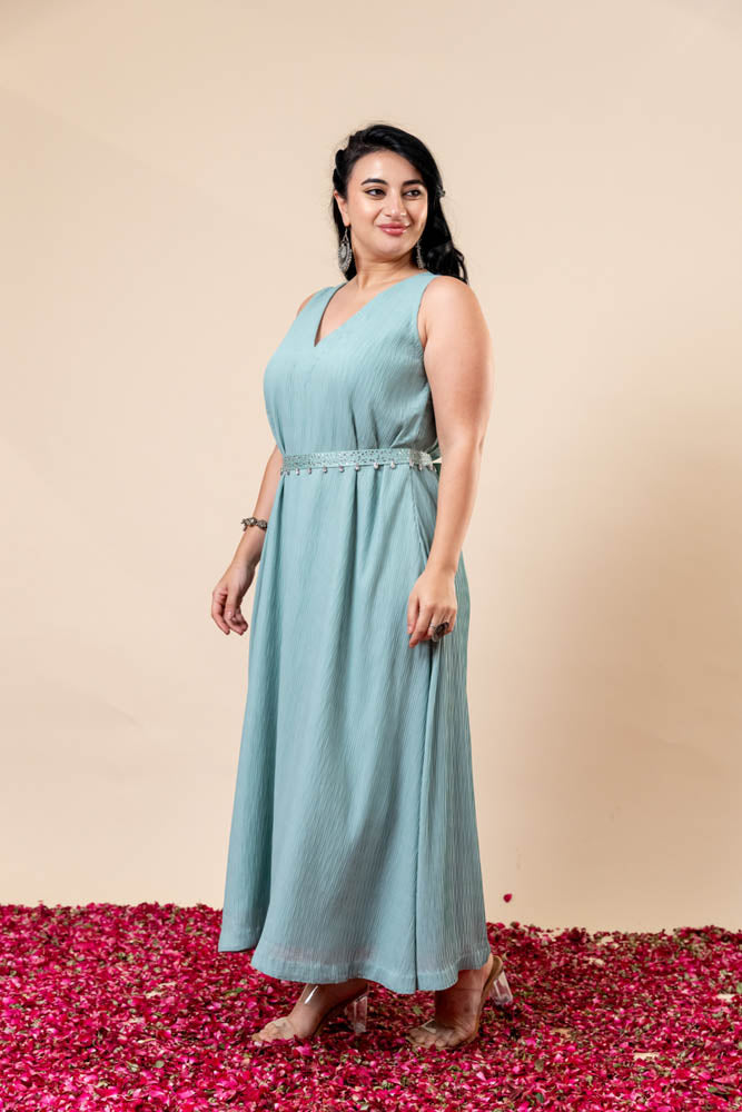 Shabnam Blue Long Dress with Belt