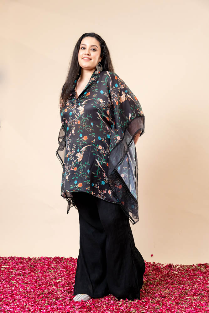 Gulistan Black Short Kaftan Tunic Co Ord Set