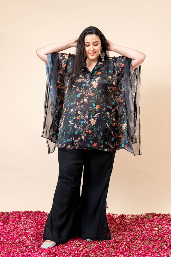 Gulistan Black Short Kaftan Tunic Co Ord Set